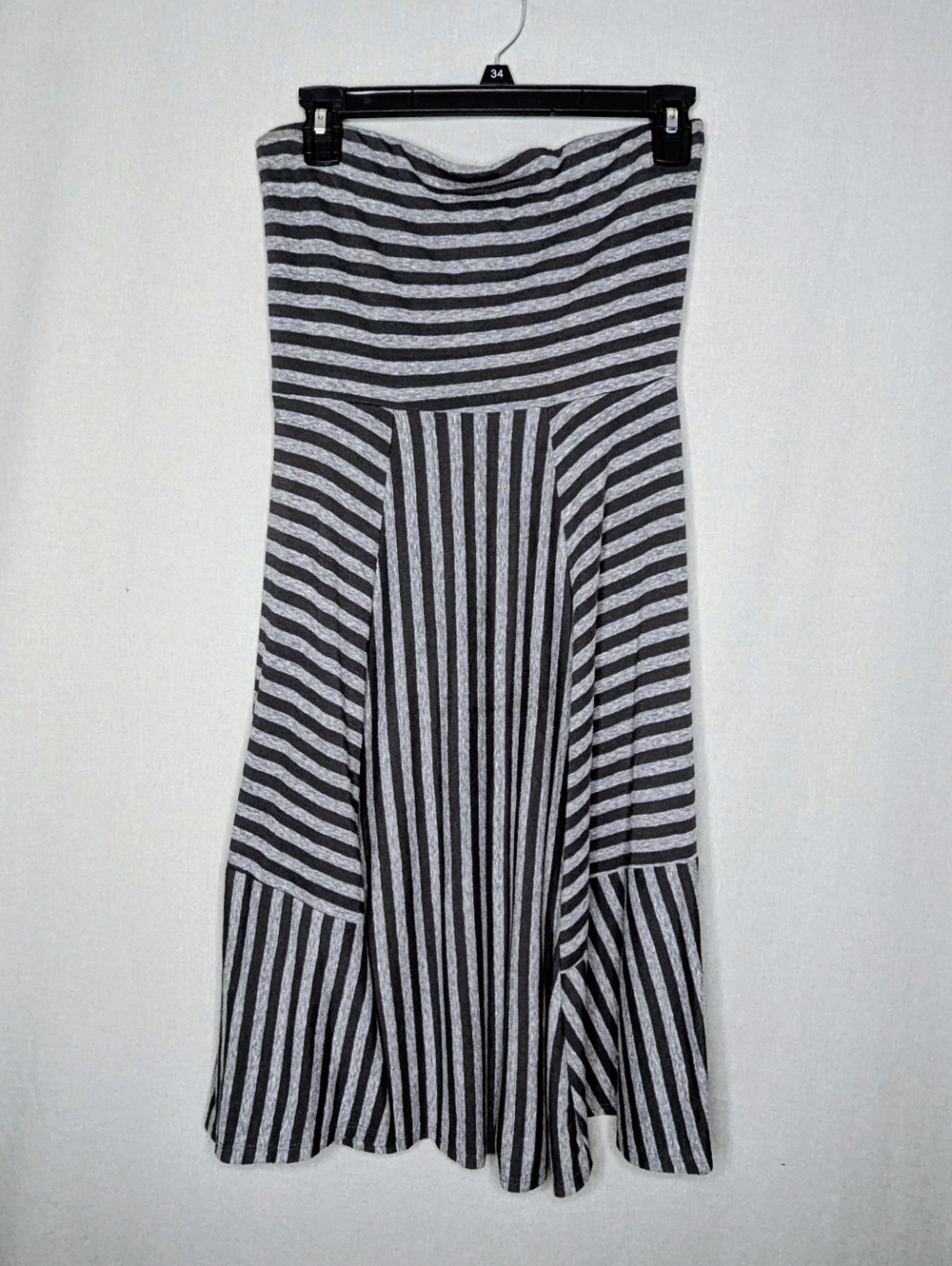 Gray & Charcoal Striped Strapless Dress